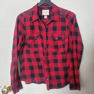 Forever 21 Black and Red Flannel with Sequins